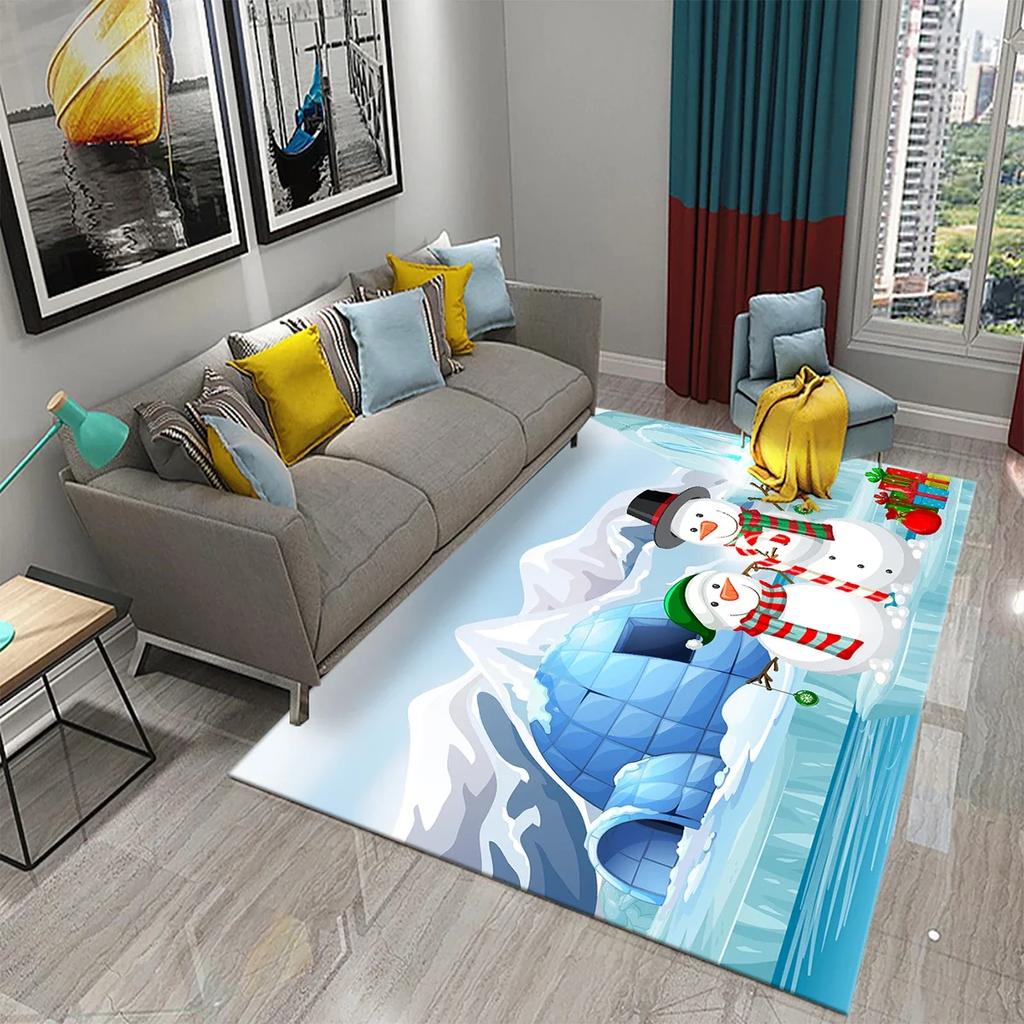 Lovely Cartoon Snowman Carpet Snowflake Rug Winter Snow Print Area Rugs Door Mat Yoga Mats Kids Bedroom Living Room Flat Mat