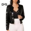 Kvinner Fest Paljettfrakk Rundhals Åpen søm Cardigan Langermet Kort Type Ensfarget Stage Performance Club Dance Jakke