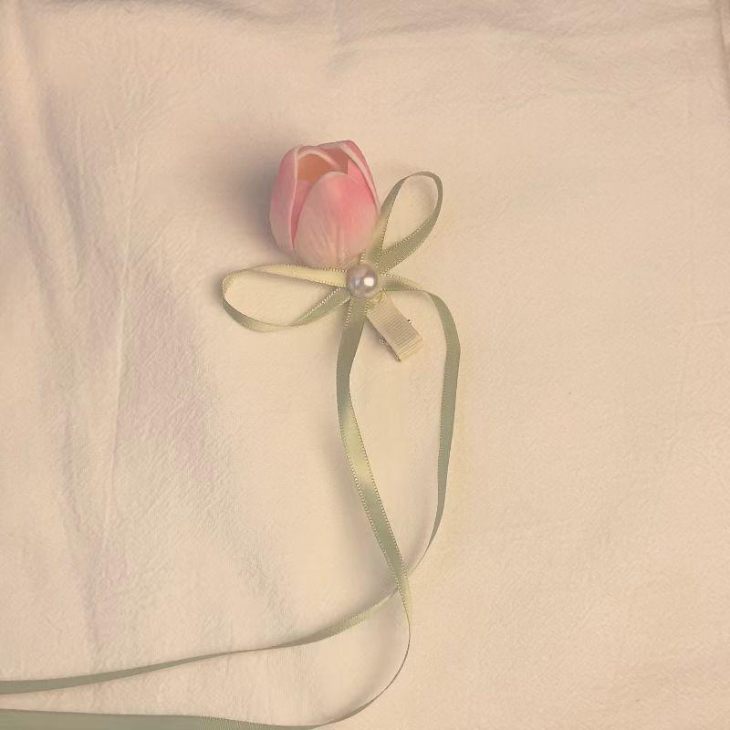Fashion Sweet Tulip Ribbon Hair Ring For Women Girls Cute Elegant Bowknot Hair Clip Exquisite Tassels Hair Accessories Gifts