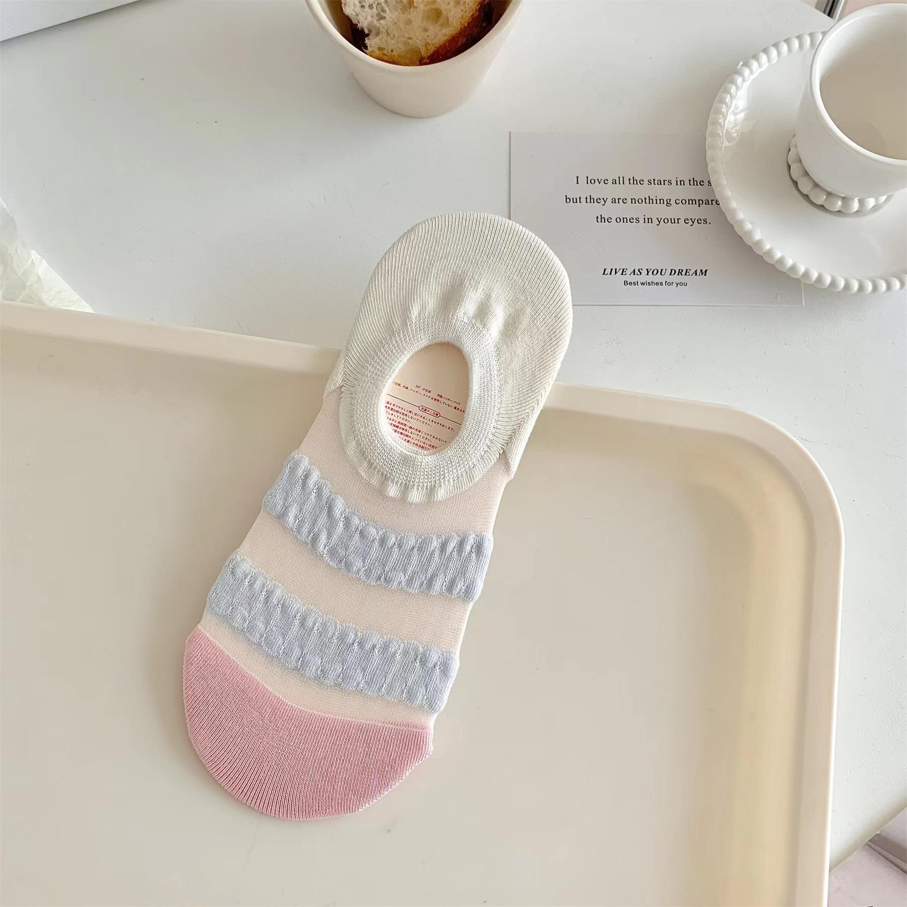 

Striped Socks Children, Tide Summer Thin Glass Silk Cass Boat Socks Japanese Sweet Girl Shallow Mouth Invisible Socks one size