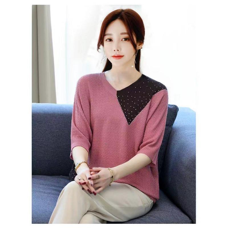 Bat Shirt New Ice Silk High-end T-shirt Fat Women's T-shirt Luxury Cool Loose Short Style Oversized Top