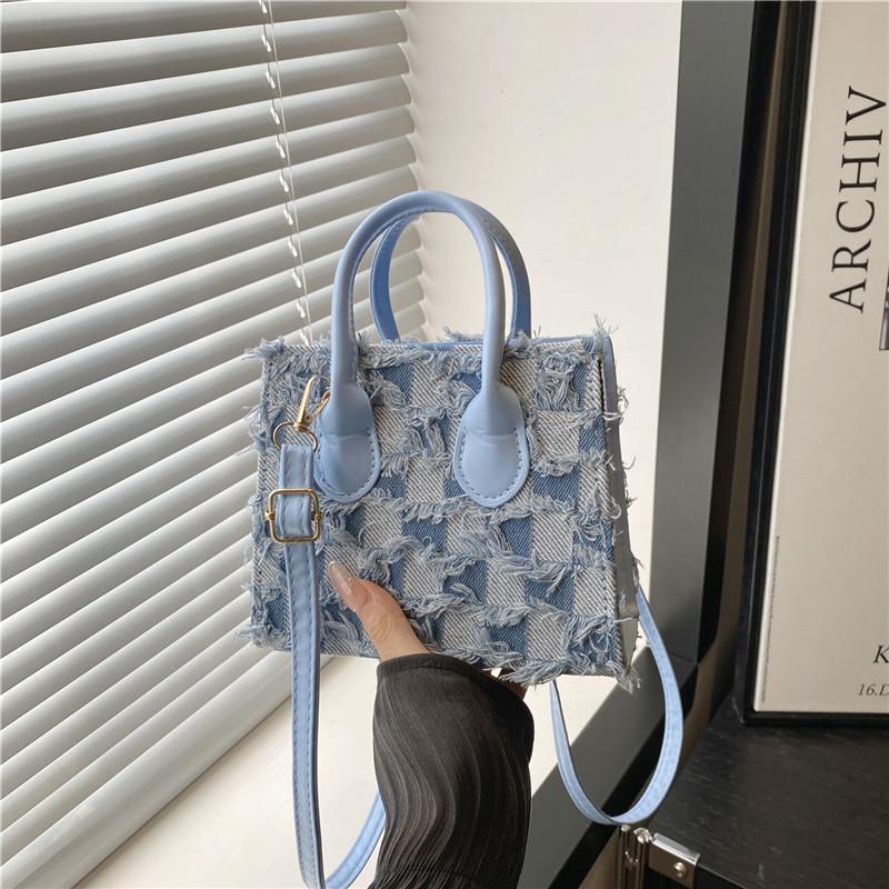 Karierte Damentasche neuer Modetrend Umhängetasche Denim-Textur Mode Messenger Bag