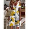 Vestido de Verano con Hombros Descubiertos de Encaje y Manga Corta Nuevo Estampado Holgado Casual Vestidos de Fiesta Moda Femenina Elegante Línea A Talla Grande Ropa Dulce