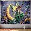 Bohemian Fairy Tale Moon Tapestry Wall Hanging Decor Boho Stars Floral Butterflies Magic Nursery Room Decoration Art Print Gift