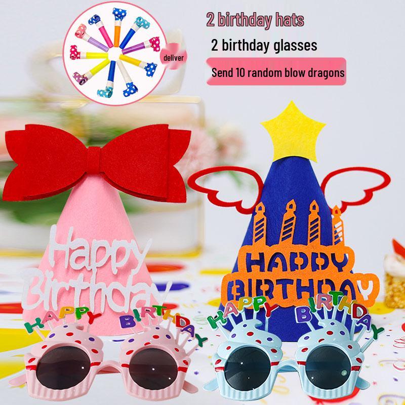 First Birthday Party Glasses & Hats Set for Boys and Girls - Cake & Photo Props