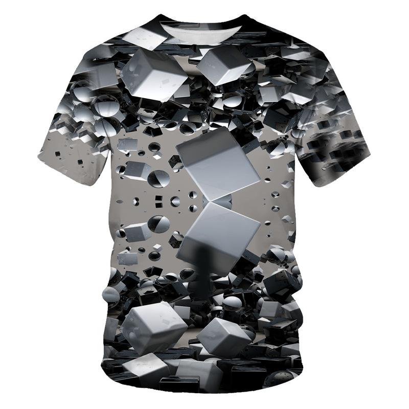Summer Men's Fashion Fun Geometry Pattern 3D Printed T-shirt Loose Breathable Oversized Casual Sports Versatile Round Neck Short Sleeved T-shirt
