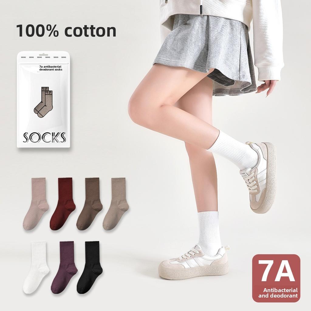 5 Pairs of Female Autumn and Winter Pure Cotton 7A Antibacterial Deodorant Wicking in The Tube Pile Cotton Socks