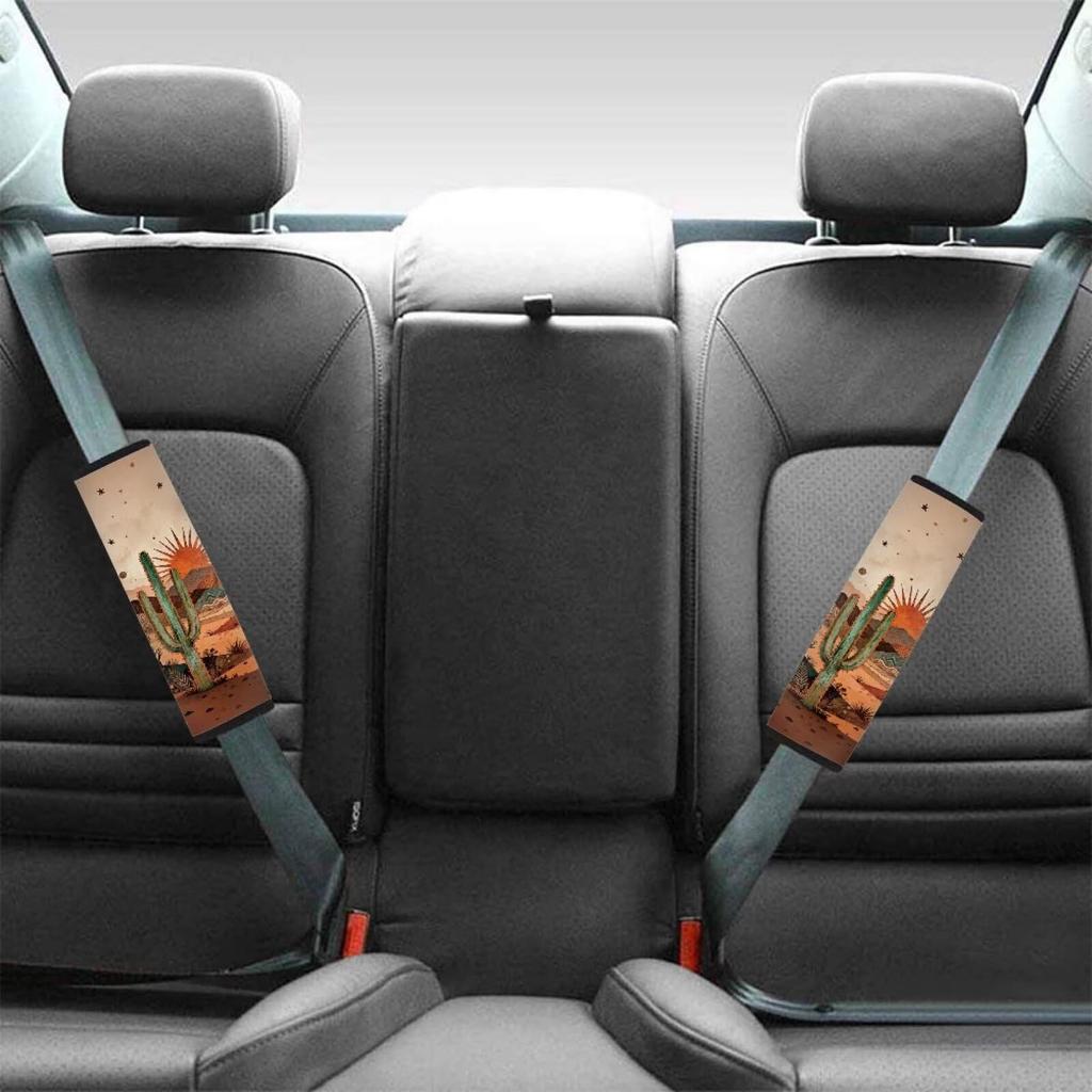 Car Seat Belt Shoulder Cover Cute Car Interior Two-Piece Desert Cactus One Printed Pattern Shoulder Cover