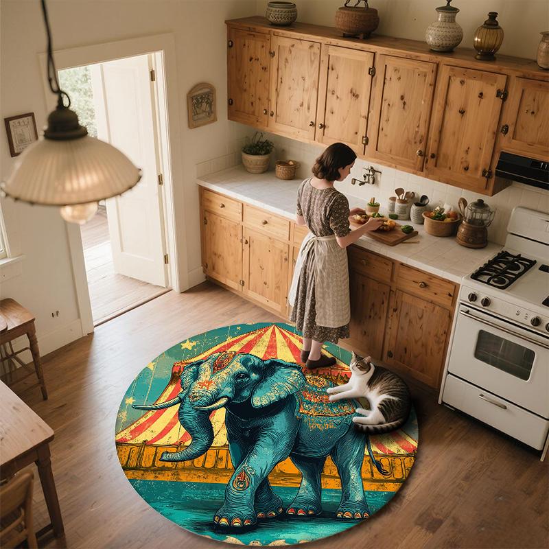 Striped Elephant,Round Area Rug,Carpet Rug for Living Room Bedroom Sofa Playroom Decor,Non-slip Floor Mat