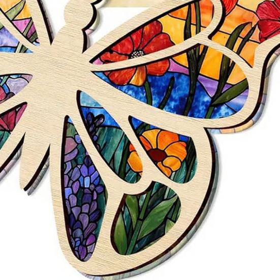 Owl Sun Catcher Natural Timber Hanging Ornament with Beaded Ribbon Card The Owl Wood Craft Wall Hanging Pendant