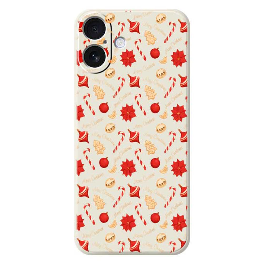 

For iPhone 17 Case Christmas Candy Pattern Printing Straight Edge TPU Phone Back Cover Beige