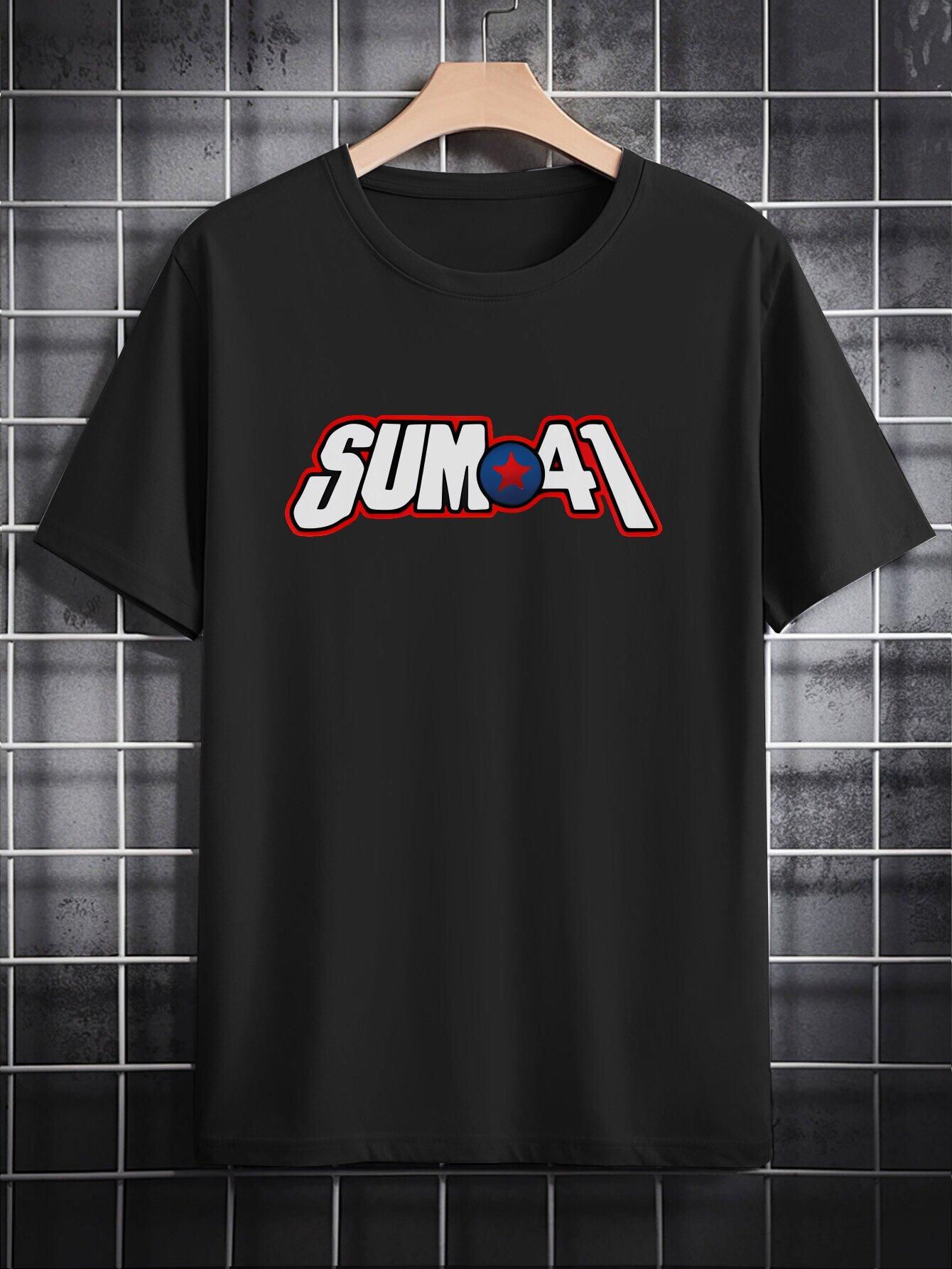Casual Crew Neck T-shirt with Fun 3D  SUM41  Graphic Print - Black XXXXL