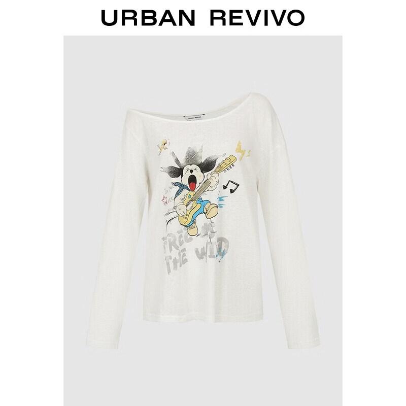 UR2026 Women s Trendy Retro Print One-Shoulder Long Sleeve T-Shirt XS