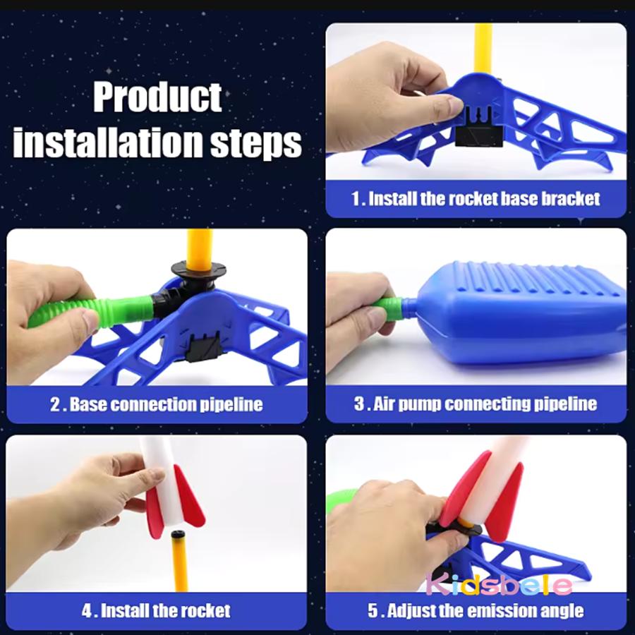 Foot-Pump Air Rocket Launcher Toy Outdoor Kids Play Set  Safe Air-Powered Fun Easy Operation Stem Educational Gift Pedal Game