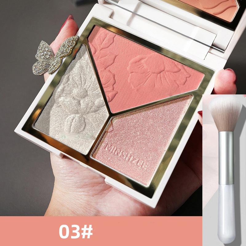 3 In 1 Highlighter Poederpalet Gezicht Hoogglans Shimmer Poeder Highlighting Repair Disk Flash Poeder Matte Neus Schaduw Blush