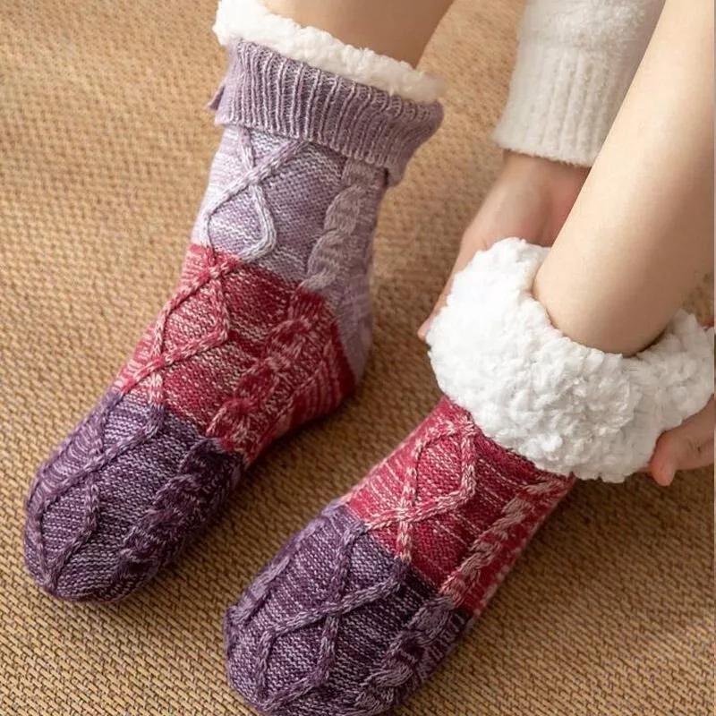 Women Winter Knit Thicken Fleece Lined Indoor Socks Warm Fuzzy Slipper Sock Gift