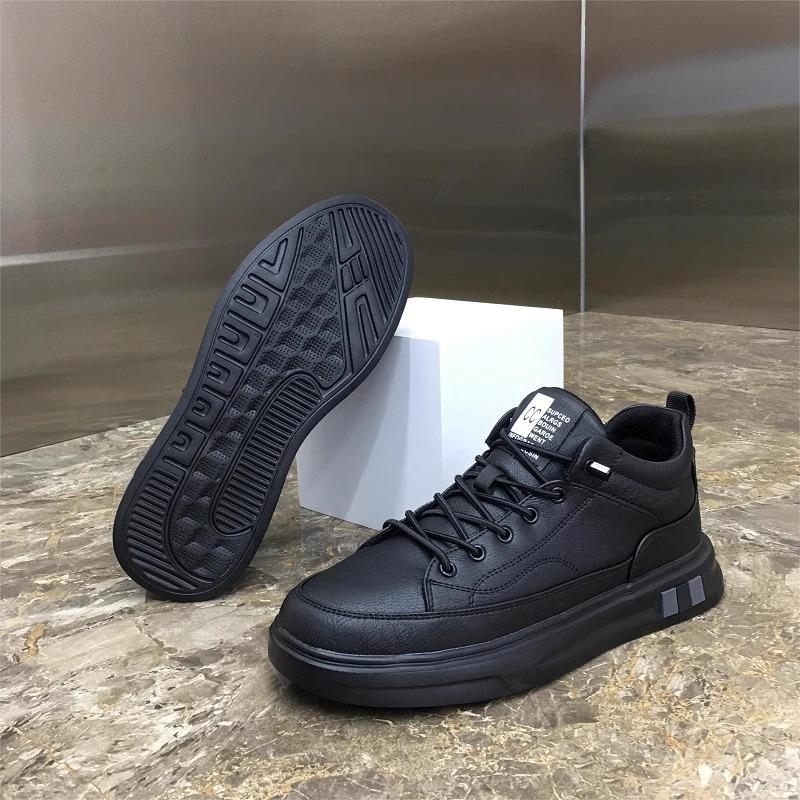 Brand Leather Casual Shoes for Men Classics Fashion Board Shoes Black Slip on Loafers Moccasins Plush Warm Waterproof CottonShoe