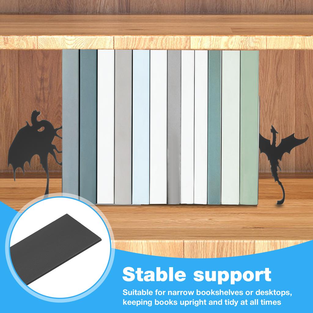 2 Pcs Dragon/Cat Bookend Metal Book Holder Rust Resistant Stable Support Book Holders Documents Storage Bookends for Home Office