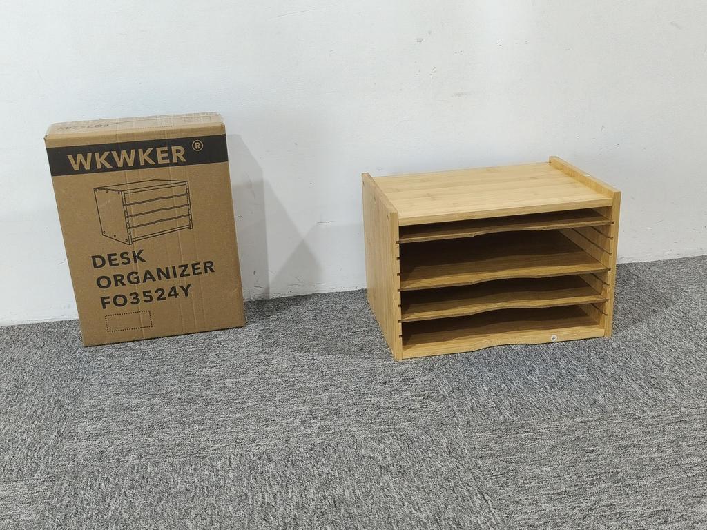 WKWKER File Organizer with 3 Adjustable Layers, Letter Case, Bamboo File Box, Desktop Storage, Office & Home Supplies, Document Case (Natural)