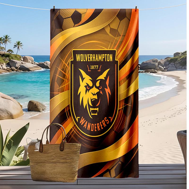 Asciugamano da Spiaggia Stampa Calcio Wolverhampton Wanderers, Asciugamano Grande Morbido Asciugatura Rapida per Spiaggia Campeggio Nuoto