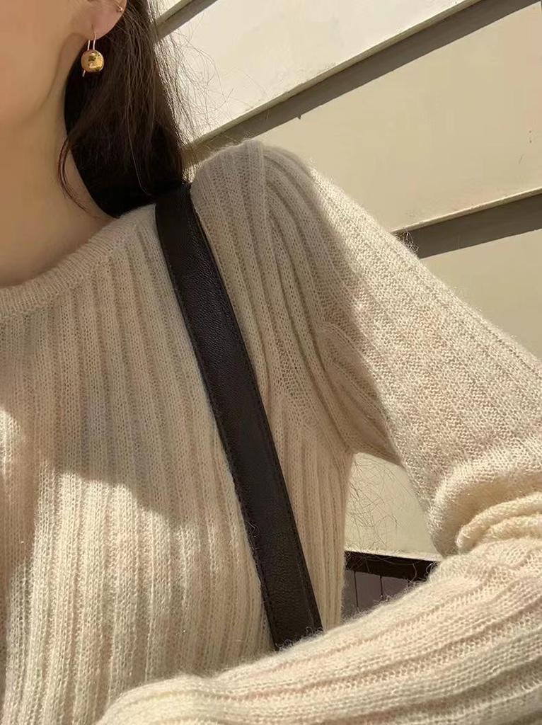 Women's Soft Ribbed Wool Sweater - 2025 Autumn/Winter Round Neck Slim Fit Pullover