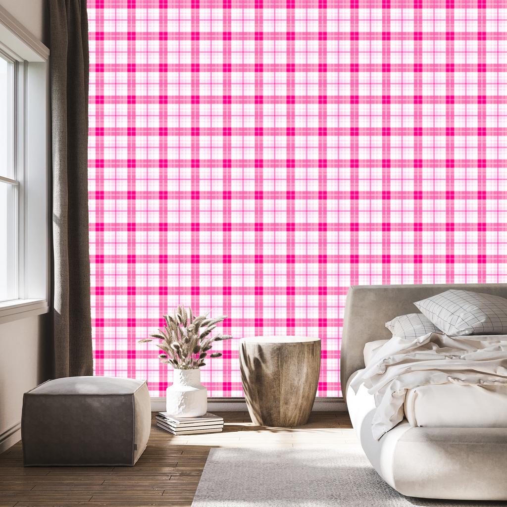 Pink Checkered Wallpaper Powder Pink and White for Living Room and Bedroom 50x1000