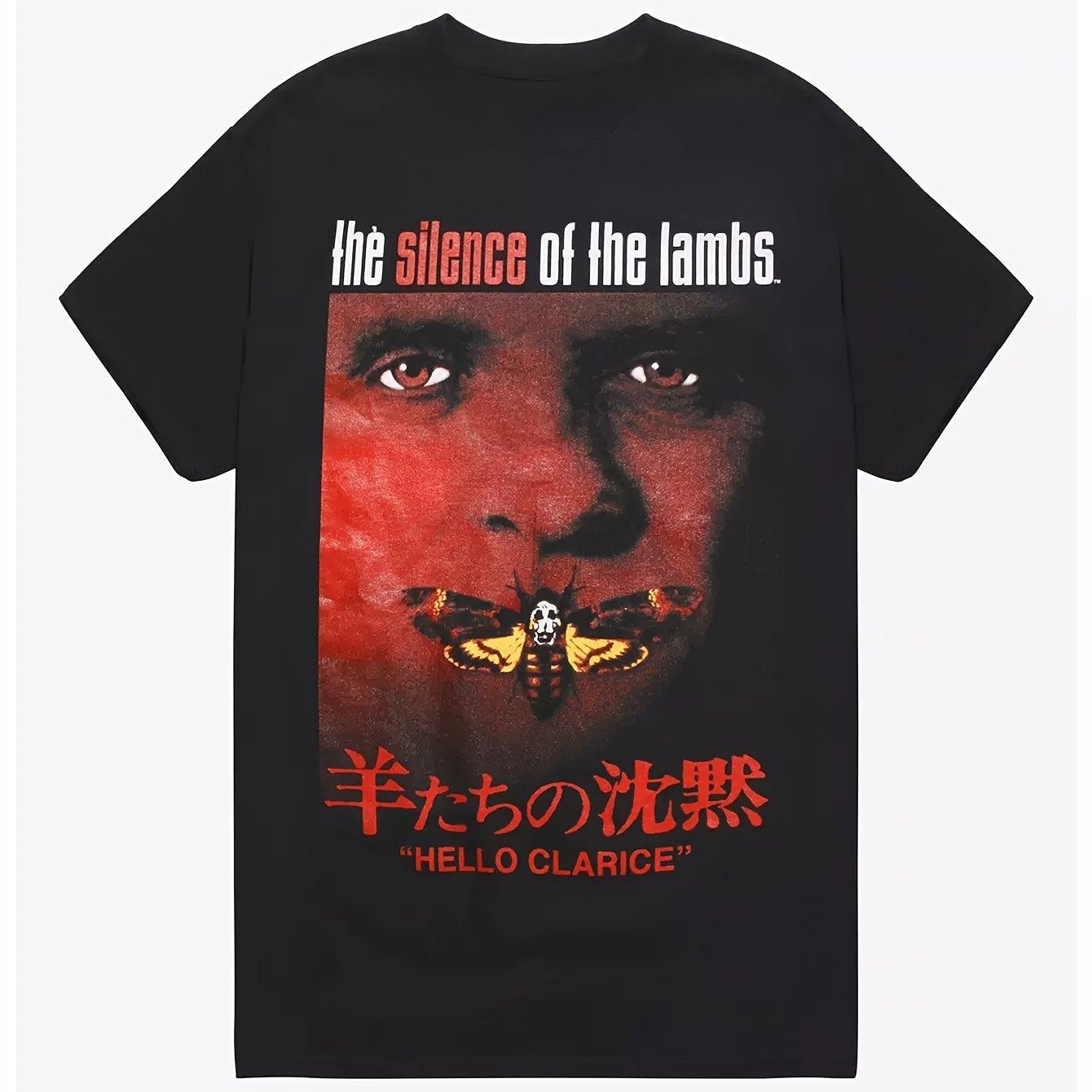 

The Silence of The Lambs Movie Themed Tshirt 90s Retro Clarice and Hannibal Lecter Print Unisex Black Tshirt 4XL