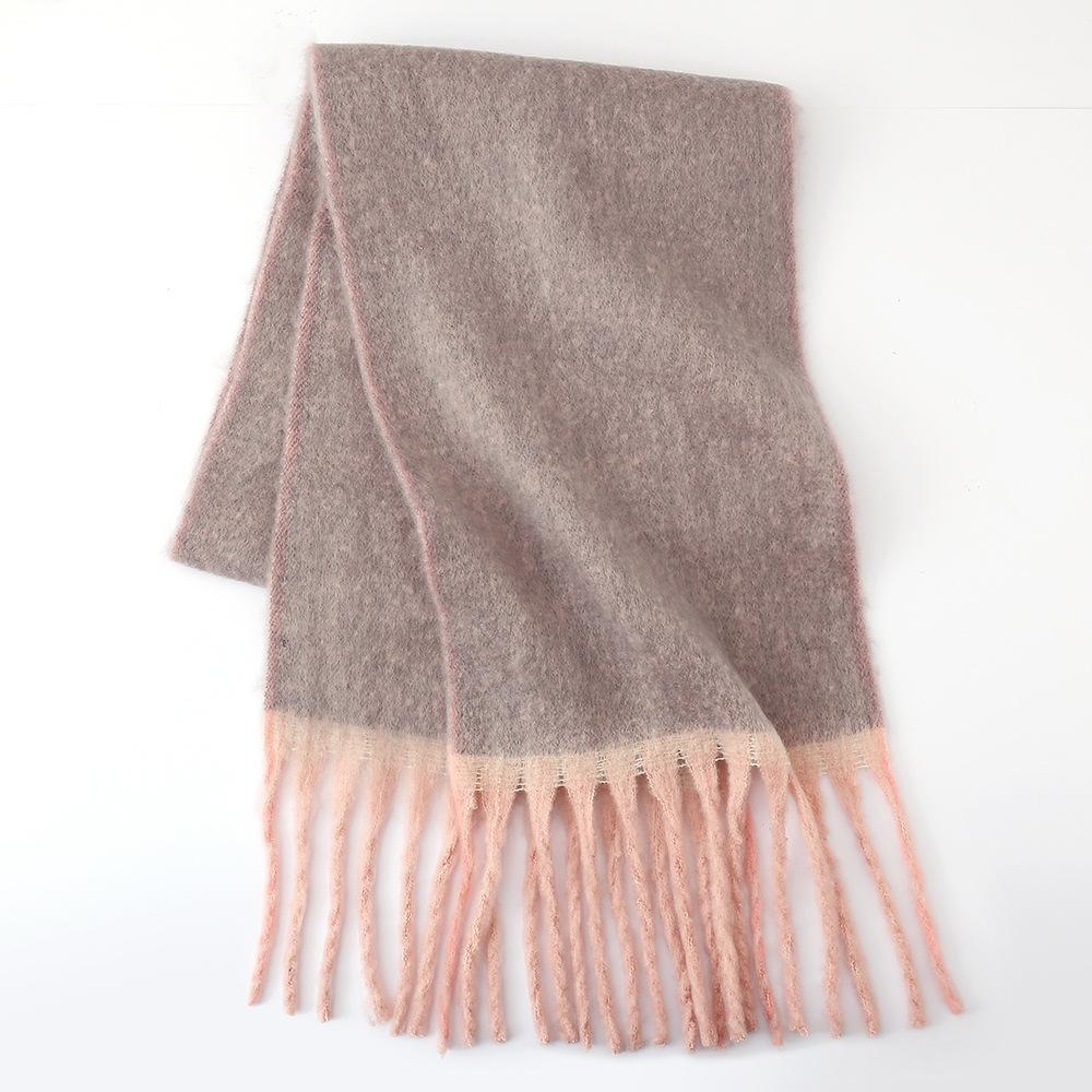 Solid color wicker edge beard mohair scarf women's winter thickened loop yarn warm student shawl