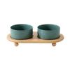 1800ML Ceramic Small Dog Food Water Bowl Elevated Cat Large Capacity Double Feeding Bowls with Wooden Stand Pet Drink Eat Feeder