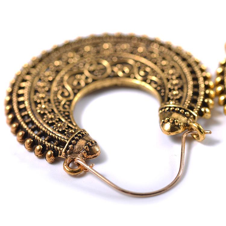 Damskie Retro Bohemia Rzeźbione Kwiatowe Puste Wiszące Kolczyki Modna Biżuteria Prezent