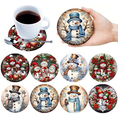 8 ks Dřevěné podložky pod kávu s trpaslíkem a diamantovým uměním, Lesklé podložky pod nápoje, DIY Kulaté podložky, Diamantové sady pro začátečníky