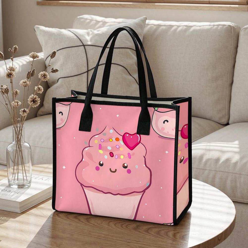 Cute Cupcake Print Tote Bag Casual Portable Large Capacity Shopping Handbag for Daily Use