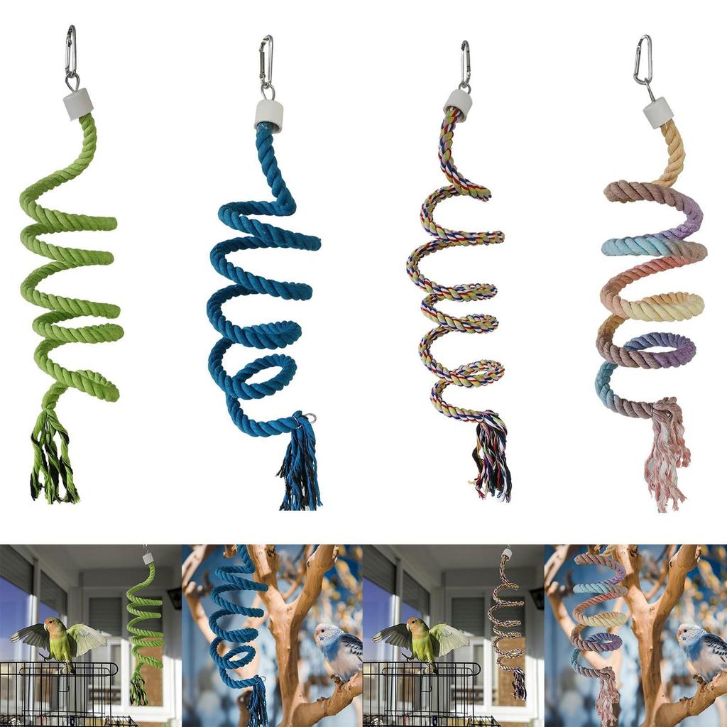 Bird Spiral Rope Chewing Versatile 150cm Colorful Flexible Climbing Toy for Small Birds Conures Cockatiels Budgerigars Parakeets