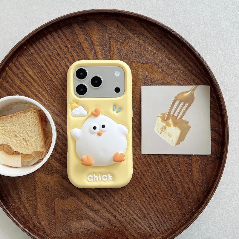 Cute 3D Cartoon Chick Phone Case For 17 16 15 14 13 12 Pro Max Plus Soft Silicone Protective Cover