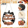 Scary Party Supplies Halloween Wooden Wreath Door Hanger Sign, Pumpkin Ghost Black Cat Witch Rustic Wall Art Bat Patterns, Hanging Plaque for