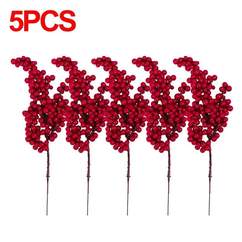 10PCS Christmas Red Holly Berry Branch Simulation Bouquet DIY Christmas Tree Wreath Supplies Wedding Home Atmosphere Decoration