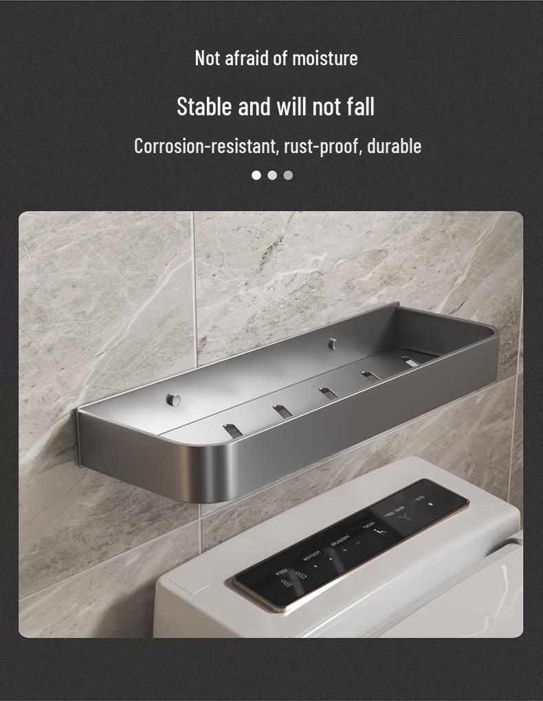 Gun Gray Wall-Mounted Bathroom Toilet Rack - Punch-Free Storage Shelf