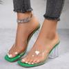2025 Summer New Plus Size Slippers for Women, Simple Transparent Square Toe, Thick Heel, High Heels, Cool Slippers for Women
