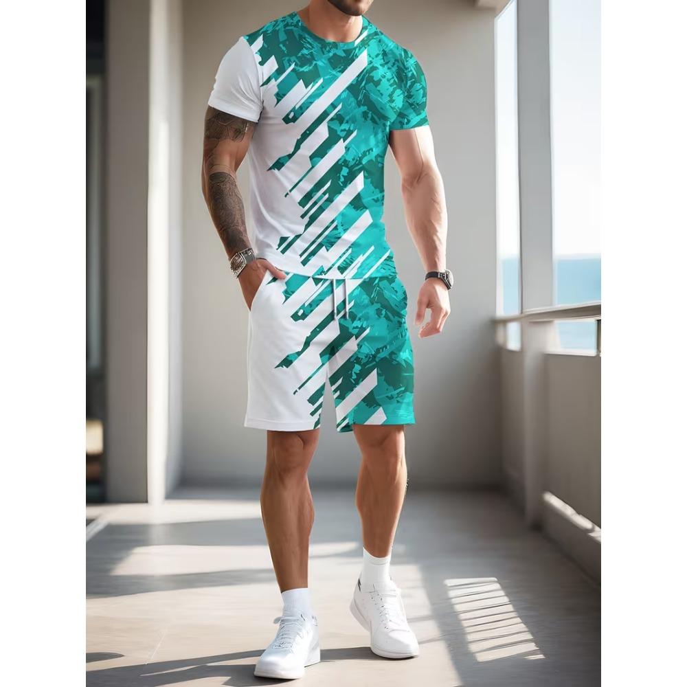 Bunte Graffiti 3D-Druck Trainingsanzüge Herren Damen Lässige Kurzarm-T-Shirt-Shorts-Sets 2 Teile Sportbekleidung Anzüge Herrenbekleidung