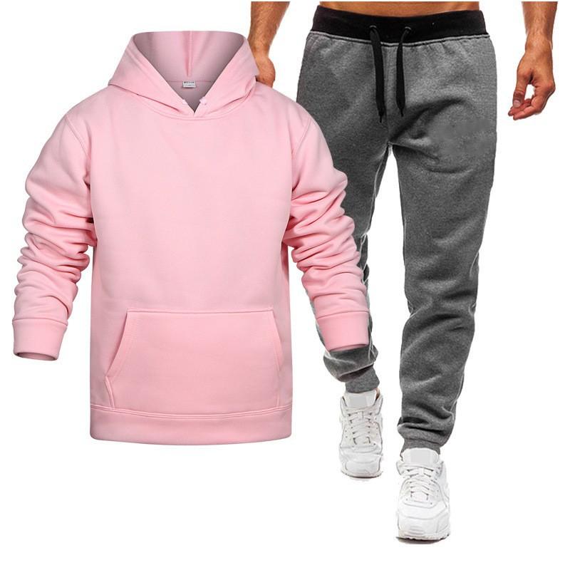 Herren Sport 180g Kapuzenpullover Unifarben Zweiteiliges Set mit Jogginghose