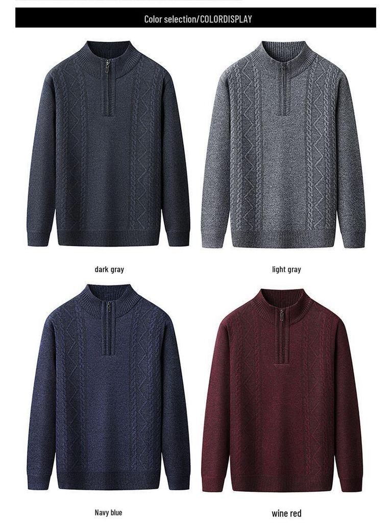 Men's High Neck Half-Zip Fleece Sweater – Trendy, Thick Knitwear for Autumn & Winter