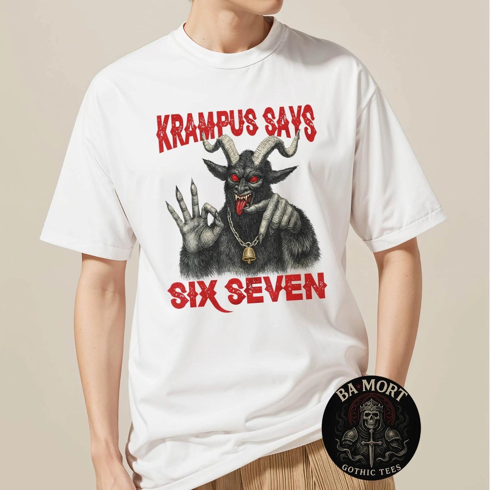 Krampus Says 67 Six Seven Christmas Horror Holiday Xmas 100% Cotton T-shirt Mens Tees Top L