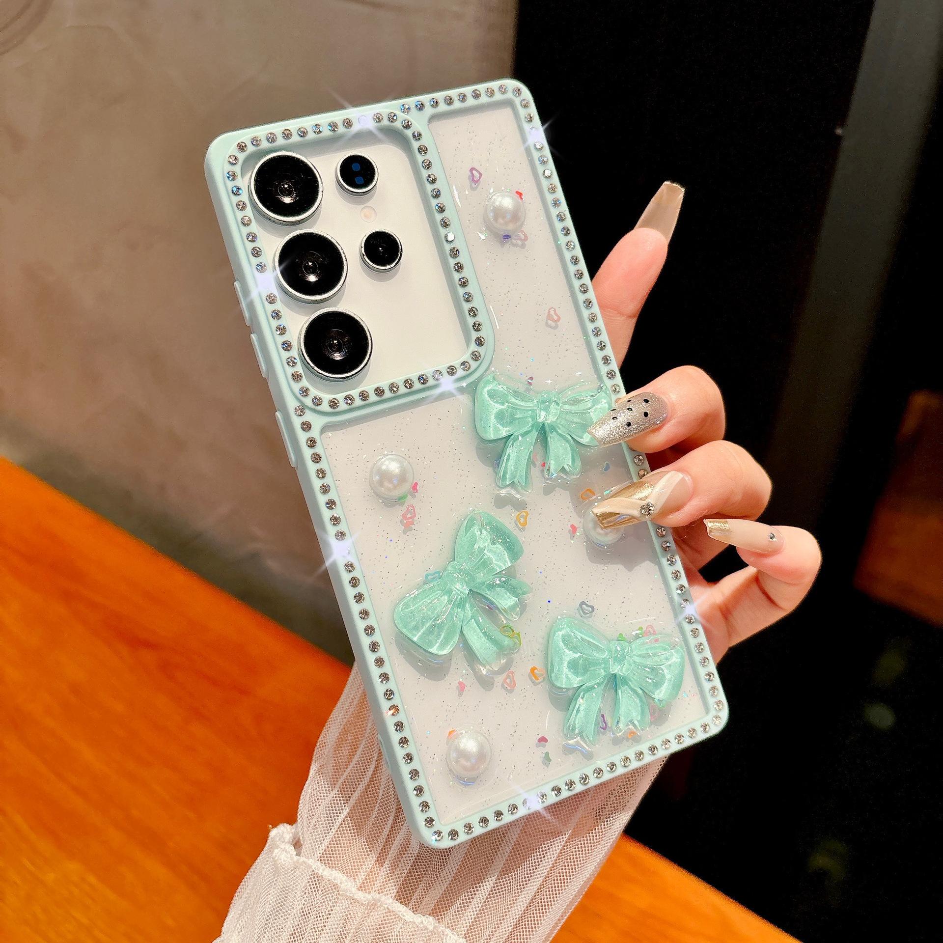

Samsung S25ultra Mobile Phone Case 1 Bow S24FE Flash Diamond Drop Glue A15 Fashion Creative A36 New Model Galaxy A06