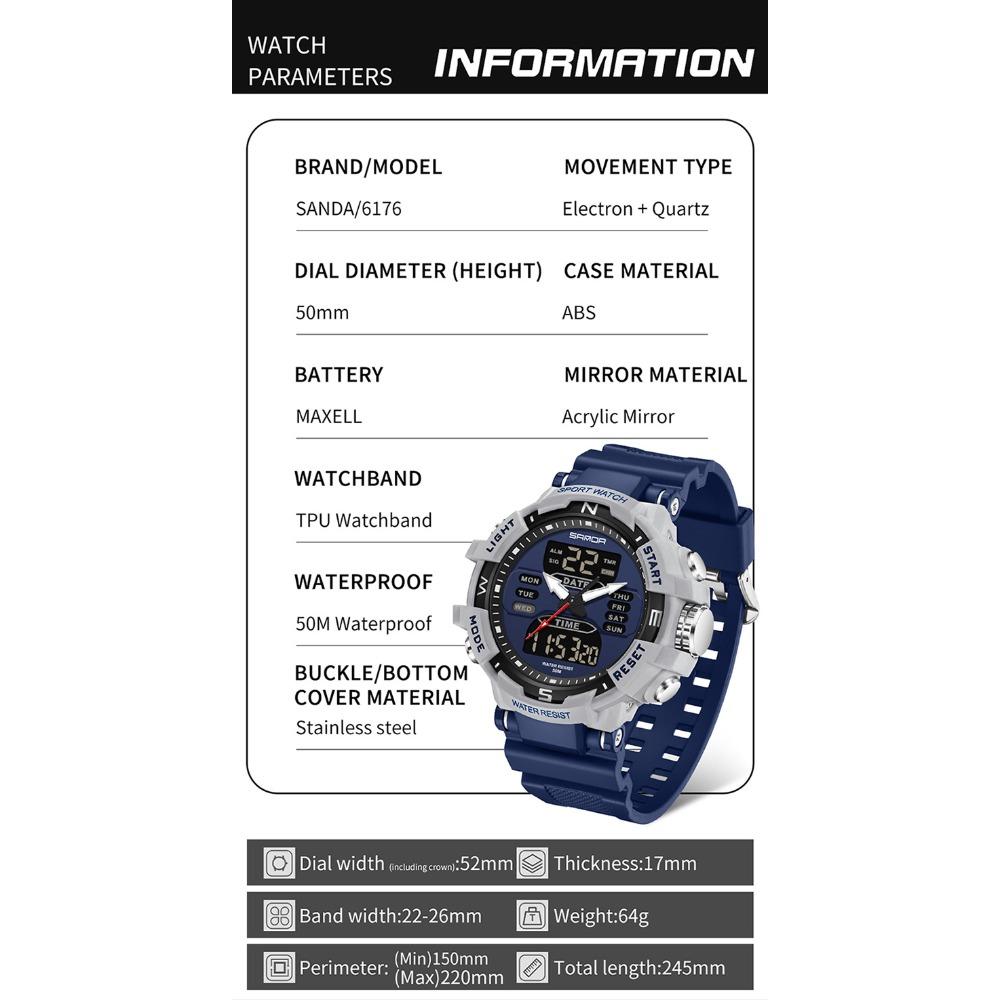 Часы SANDA Спортивные уличные Водонепроницаемые Многофункциональные Светящиеся Будильник — фото 5