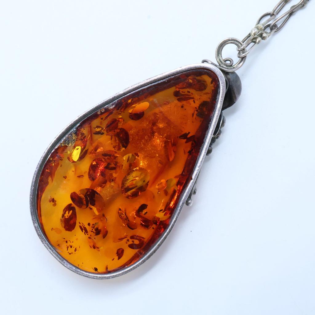 SV925 925 Amber Chain Necklace SilverUsed