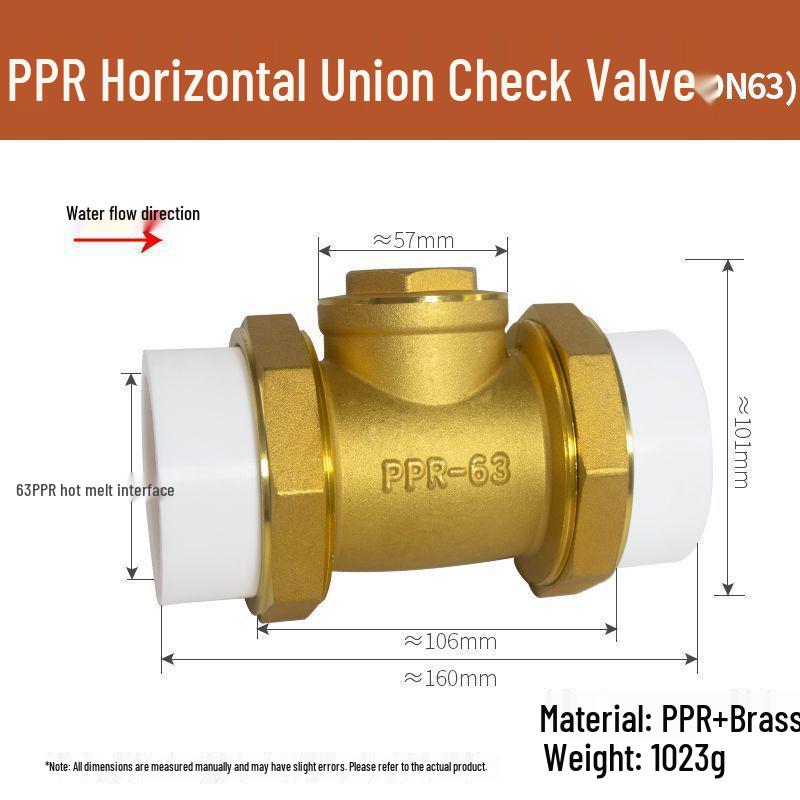 Copper Horizontal Bathroom Double Backflow One-Way Check Valve, Household Water Pipe Fittings, Non-Return Valve, 4/6 inch (DN20/25).