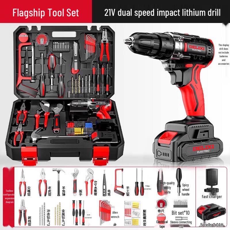 DELIXI 21V Cordless Impact Drill & Multi-functional Tool Set CN Plug (adapter Included)