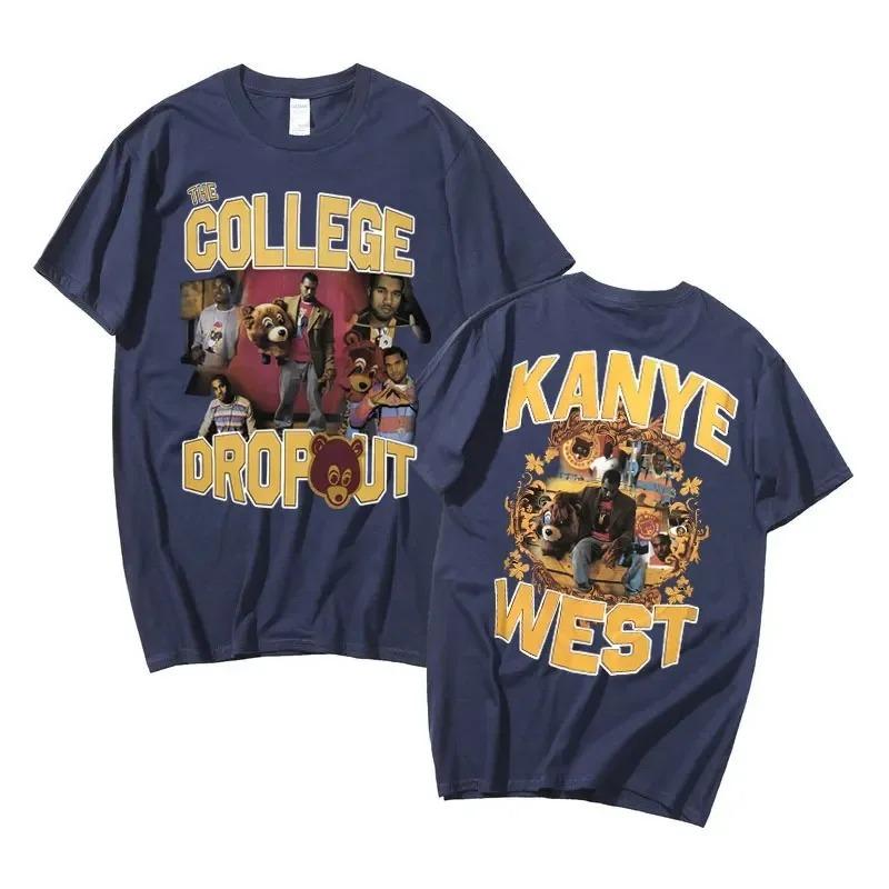 Men's Summer 100% Cotton Rapper T-Shirt Personalized Fashion Street Oversized Kanye Clothes West Casual Short Sleeve Clothing