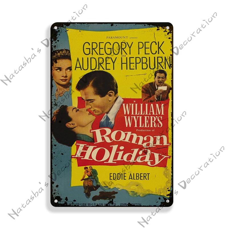 Audrey Hepburn Vintage Metallposter Ein Herz und eine Krone Film Retro Metallschild Rostiges Retro Poster Heim Bar Club Kino Wanddeko