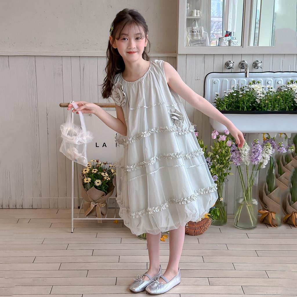 Girls' dress summer new style girls' thin cotton flower bud princess dress fashionable and stylish children's summer dress